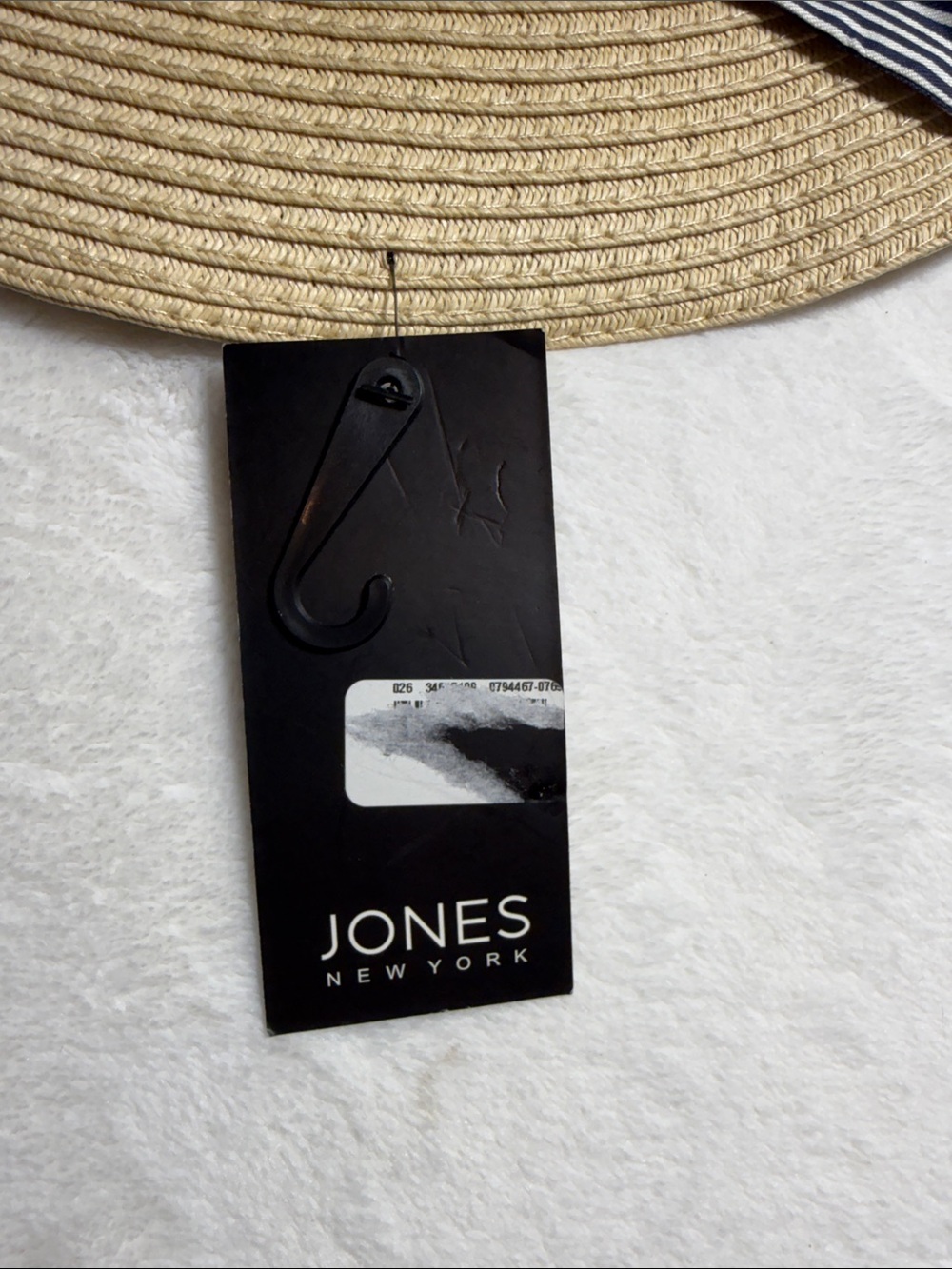Jones New York Wide Brim Straw Sun Hat with Navy-White Stripe Band - Picture 3 of 7